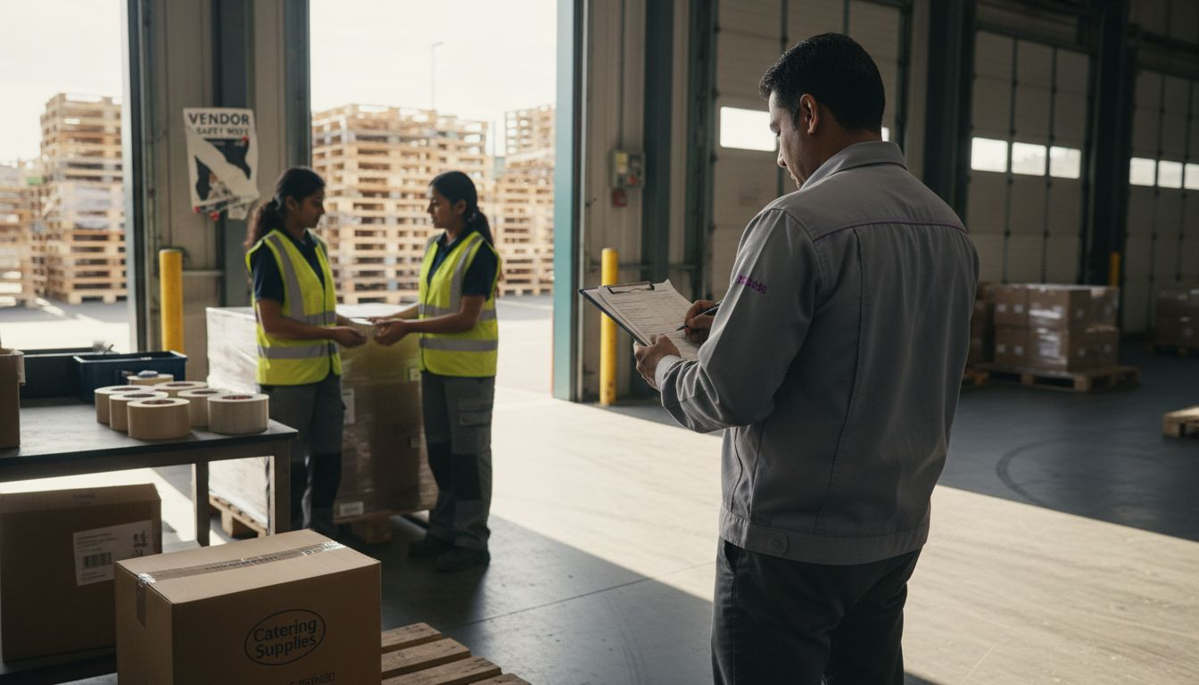 Supervisor checking vendor shipment orders