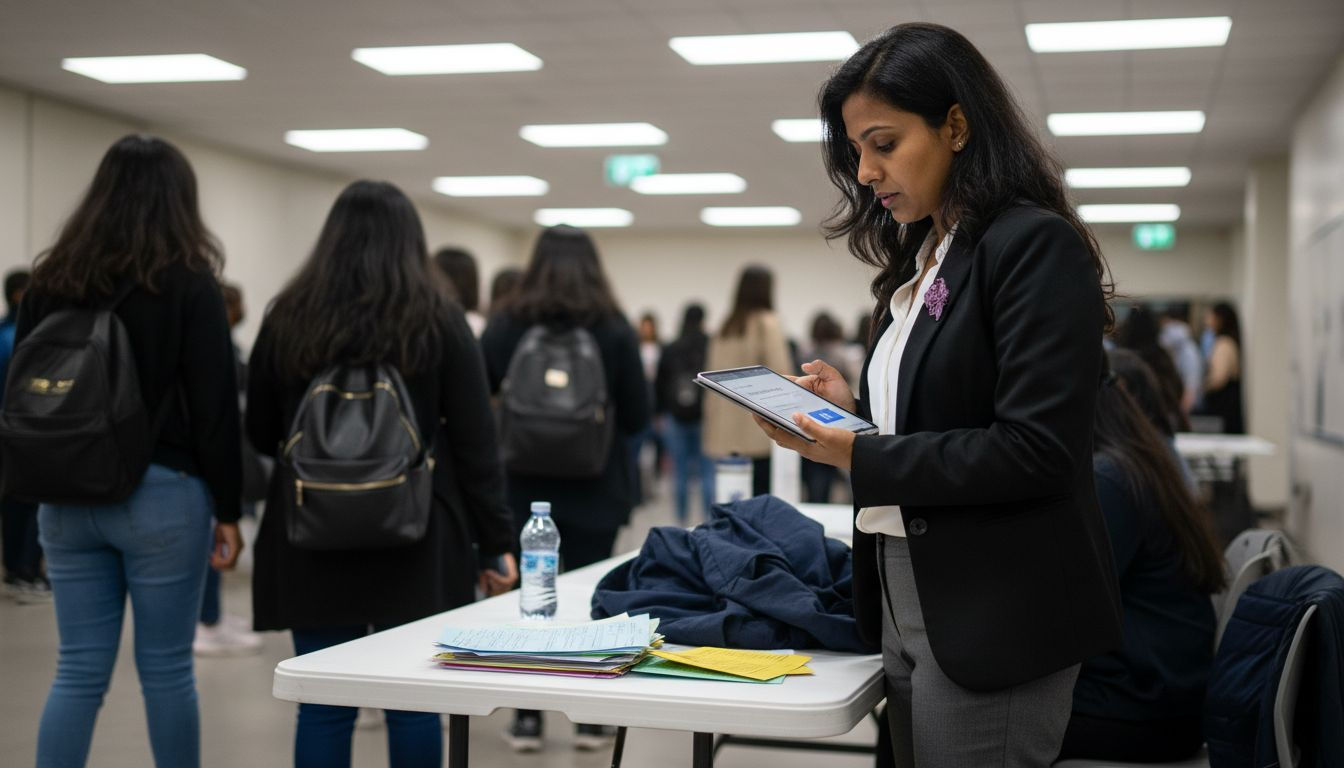 Woman collecting event feedback from attendees