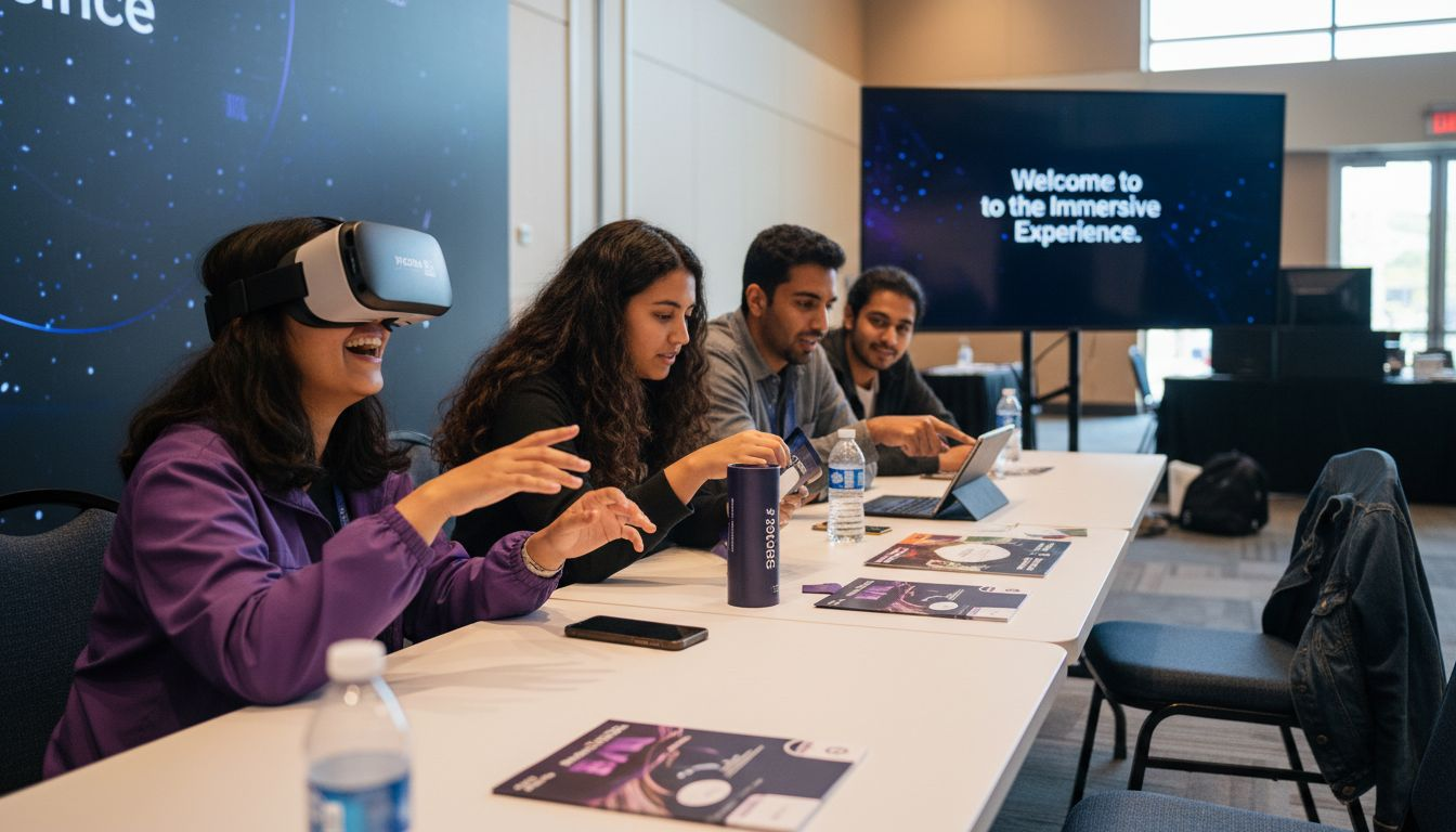 Attendees interacting at immersive brand exhibit