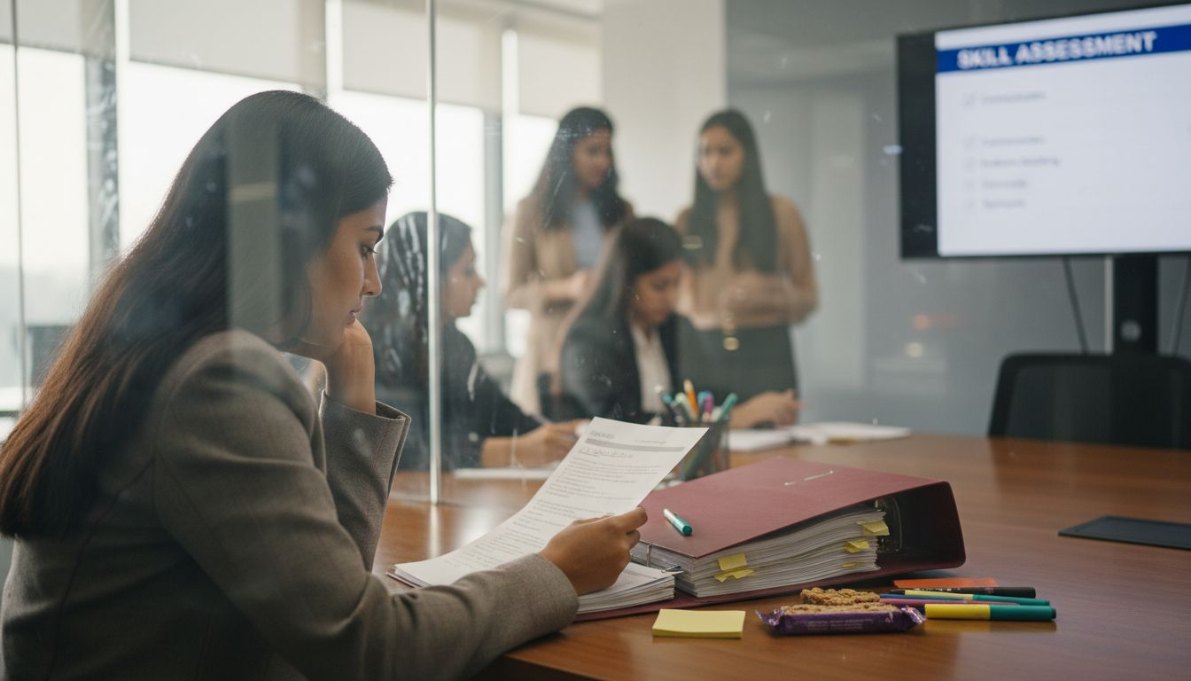 Team member reviewing annotated feedback checklist