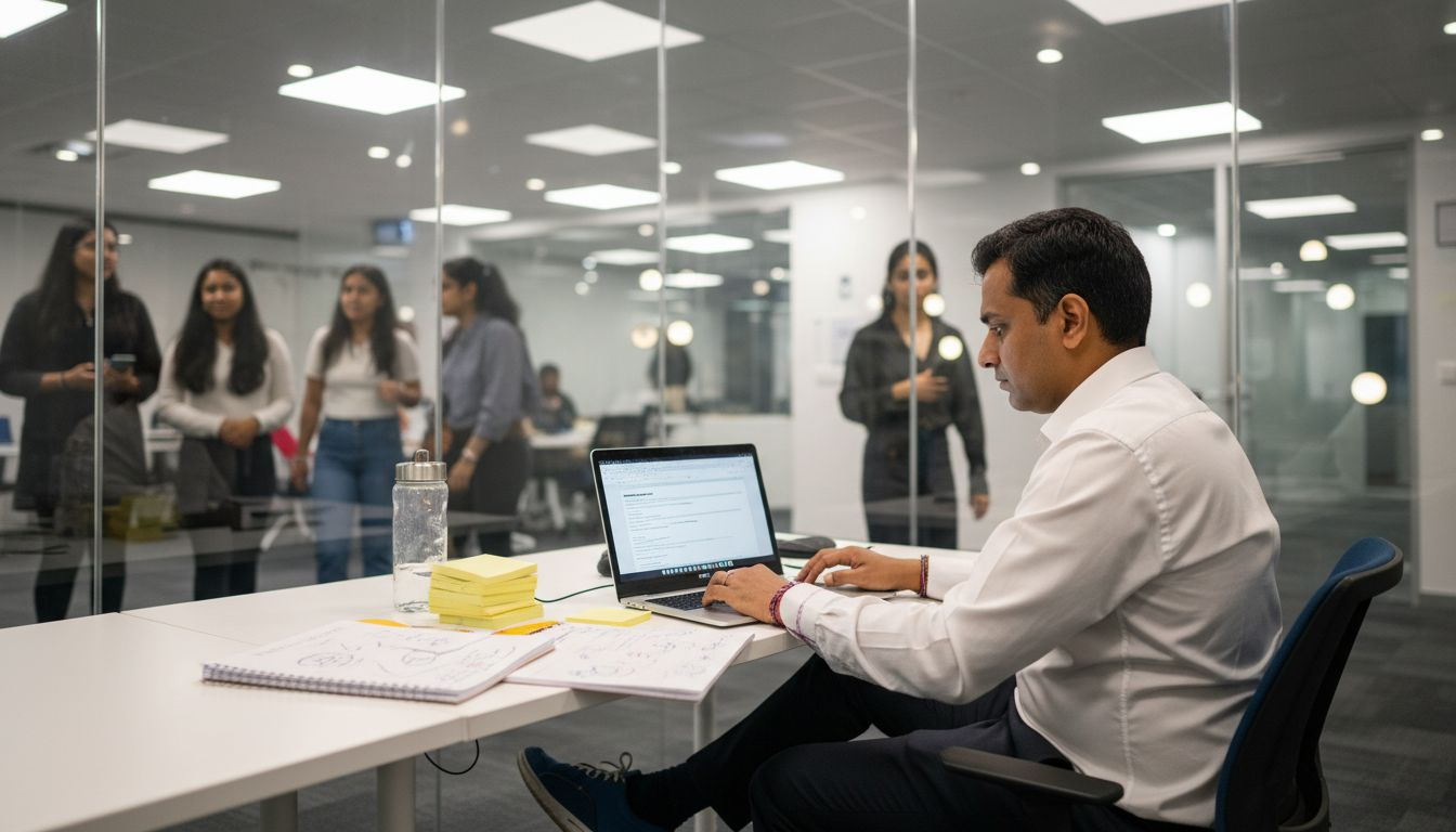Leader reviewing feedback at desk