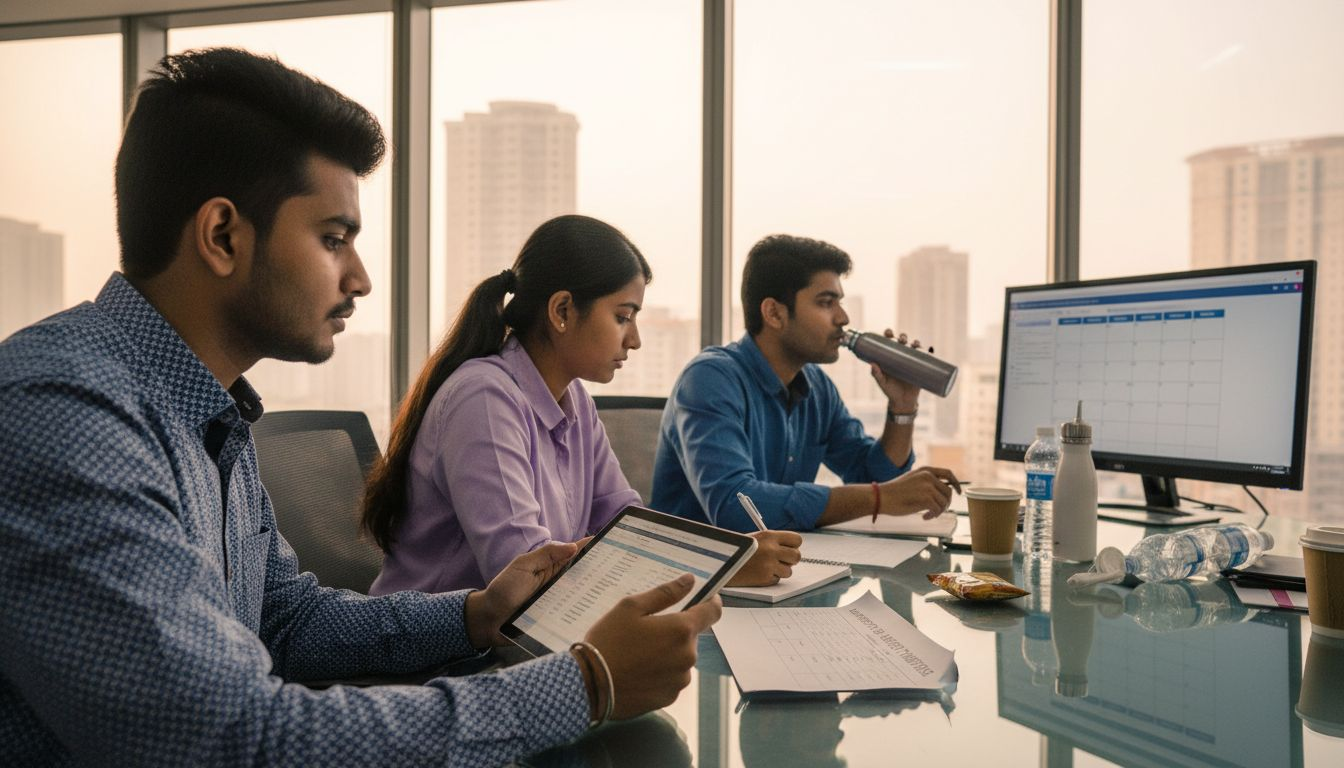 Team planning corporate event around table