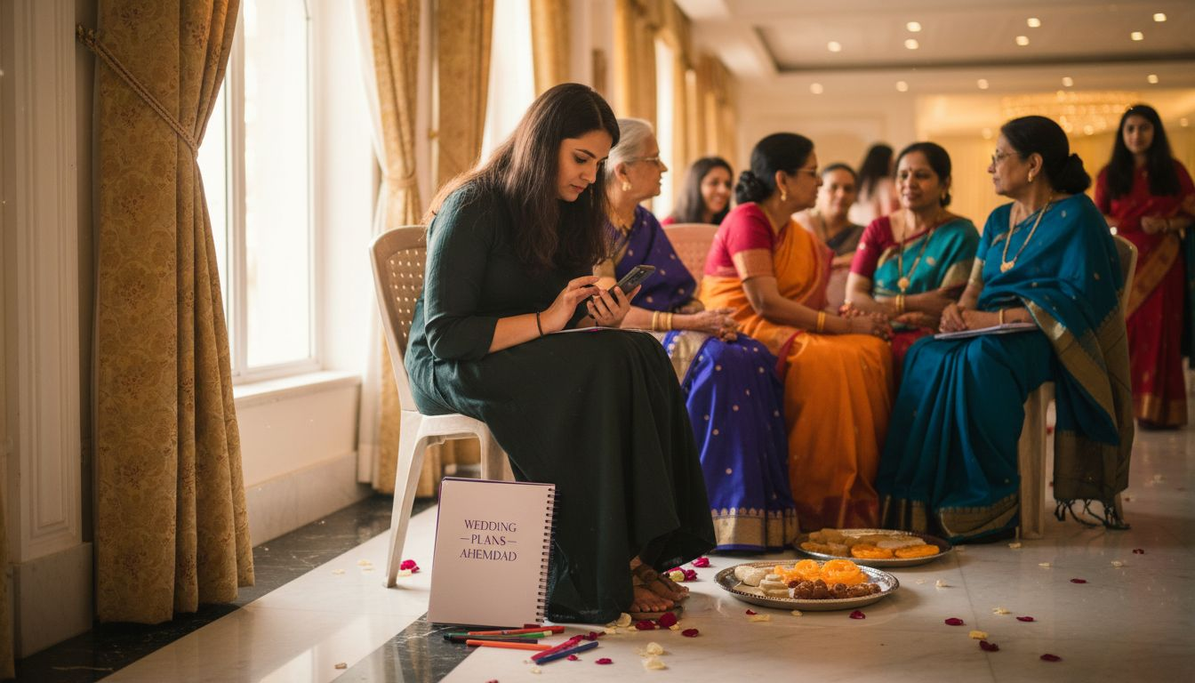 Wedding coordinator organizing banquet scene in India