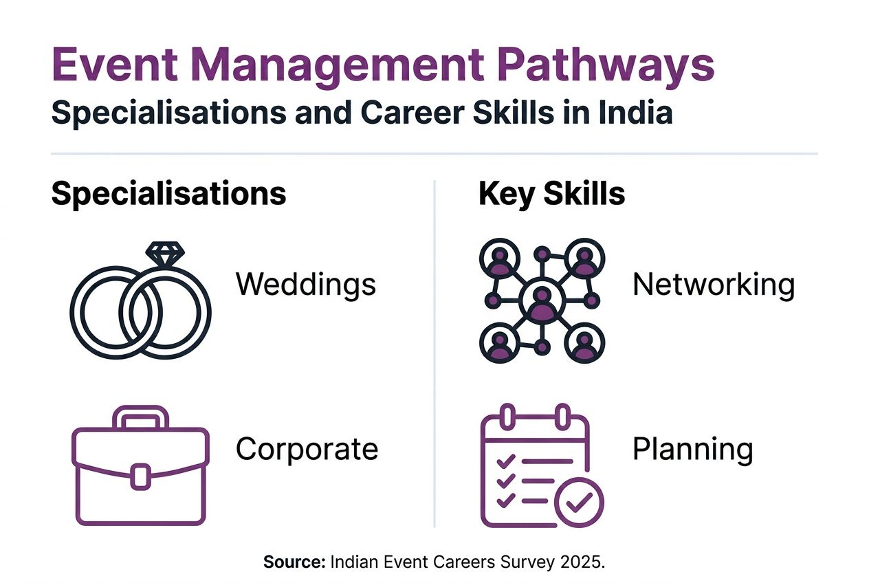 Infographic showing event management specialisations and skills