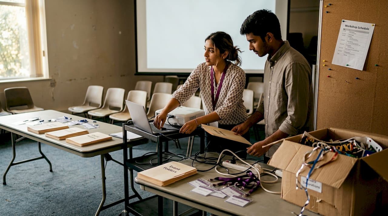 Students preparing event workshop scene
