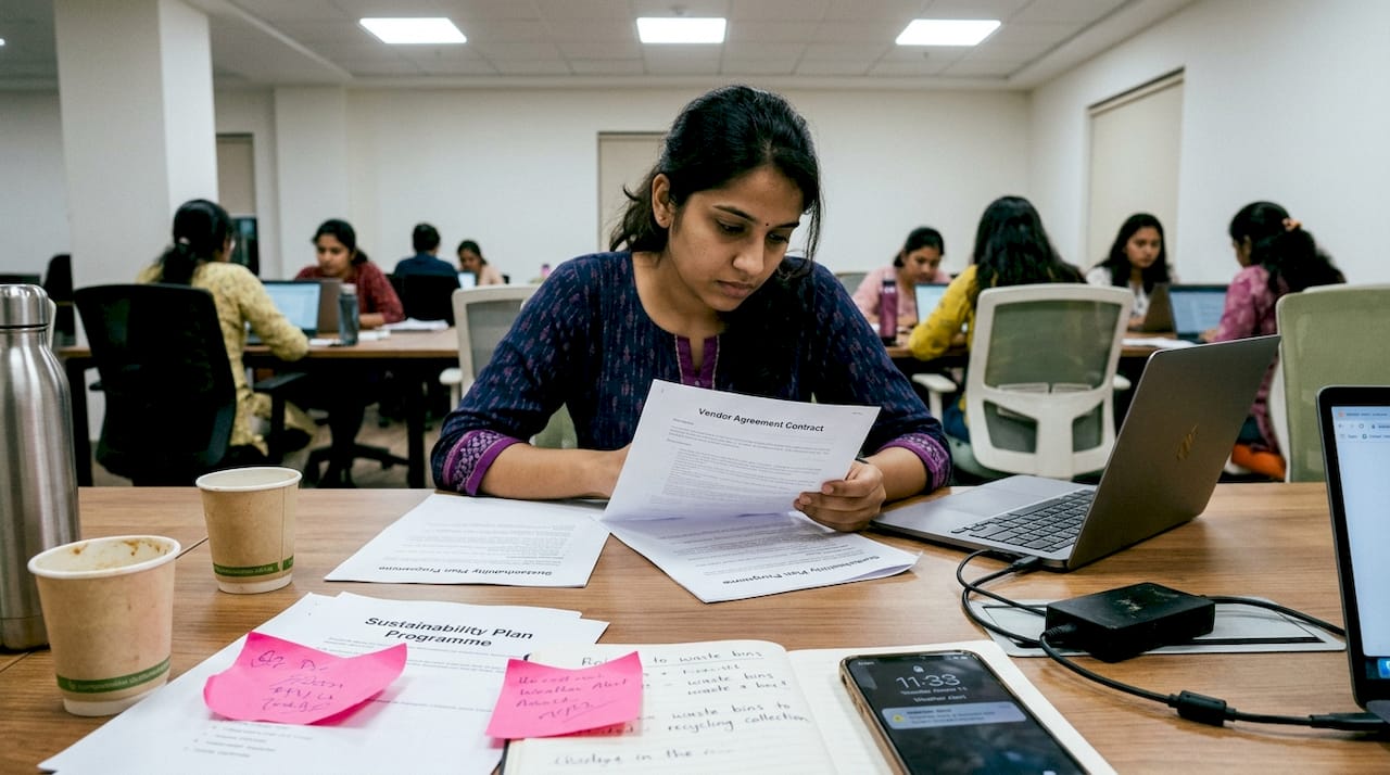 Professional reviewing event sustainability plan