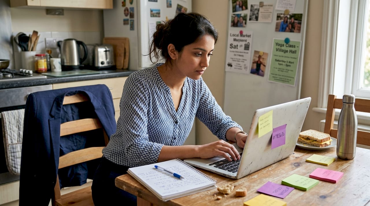 Woman reviews notes for event manager interview