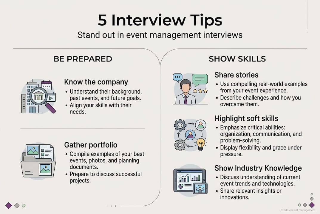 Infographic of 5 event interview tips