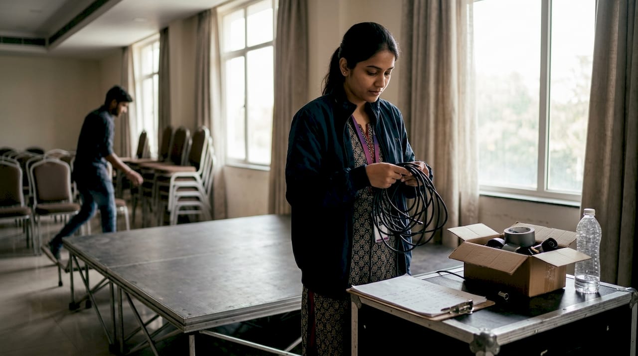 Trainees preparing banquet event setup