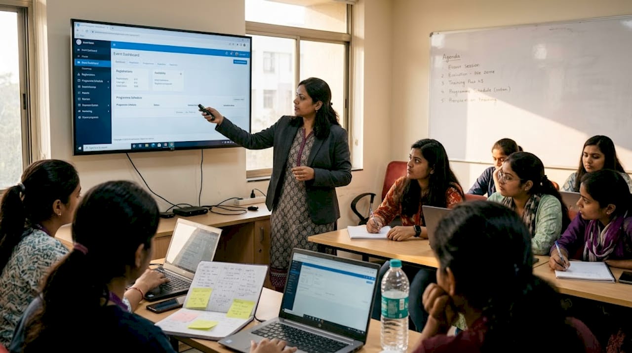 Instructor teaching event tech skills to students