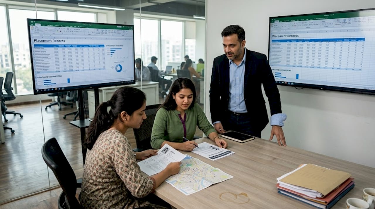 Placement coordinator meeting with graduates