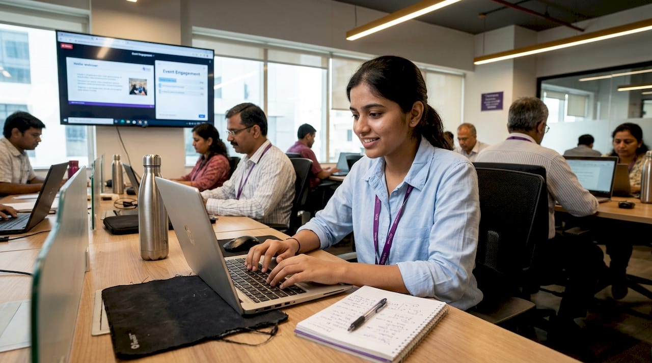 Professional engages in webinar chat session