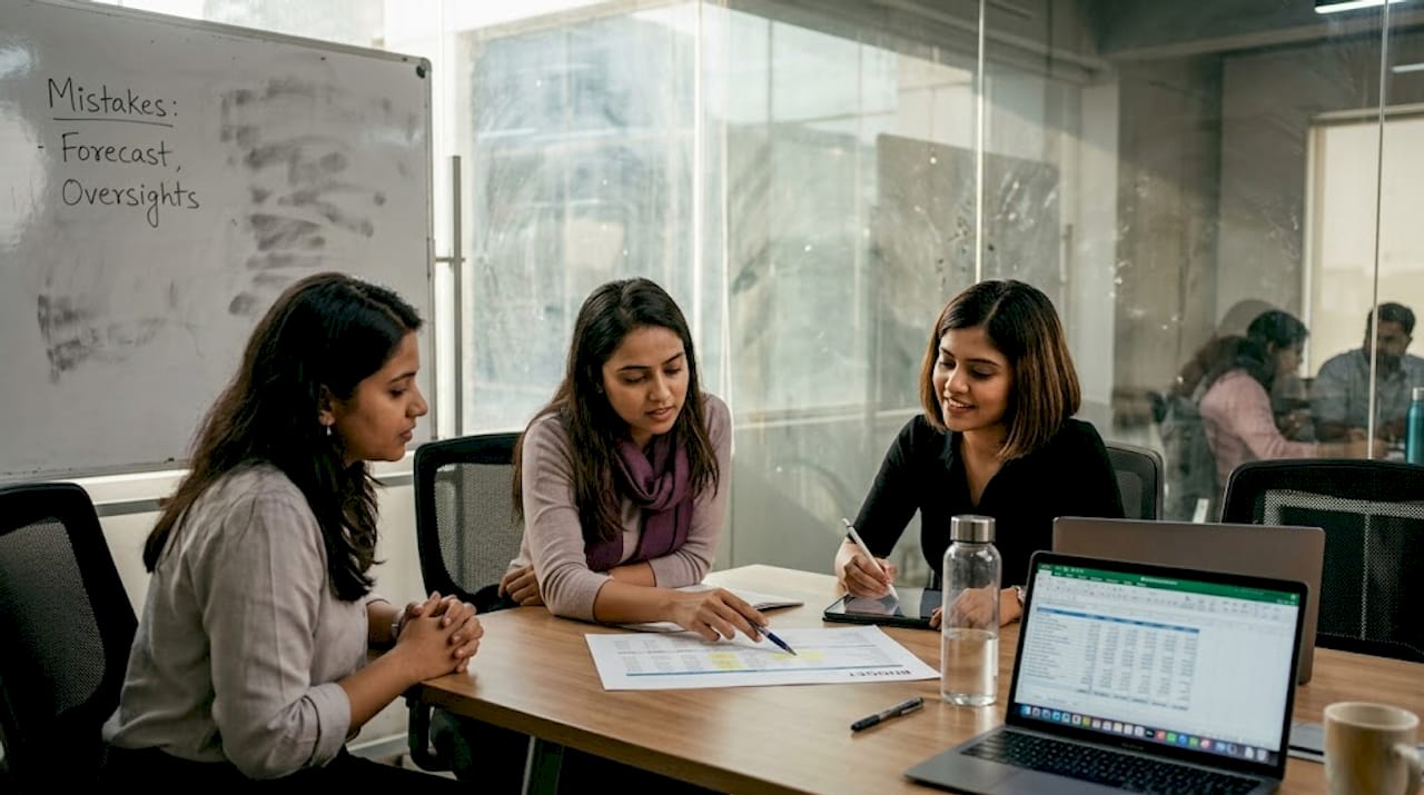 Team reviewing event budget mistakes