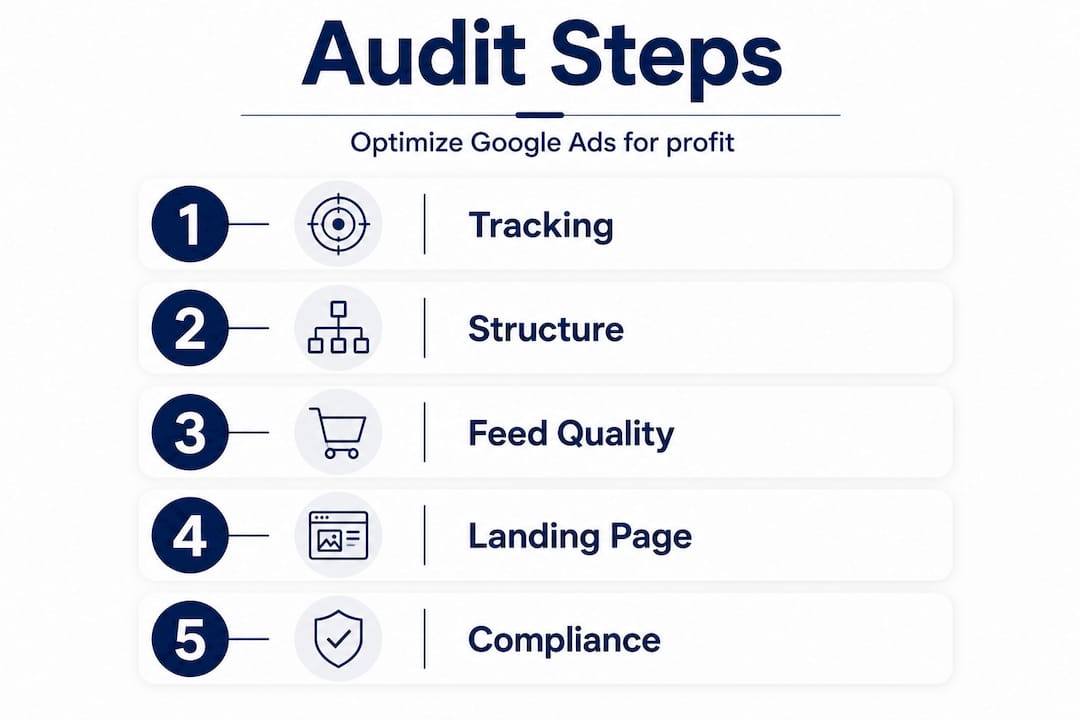 Infographic showing audit steps for campaign improvement