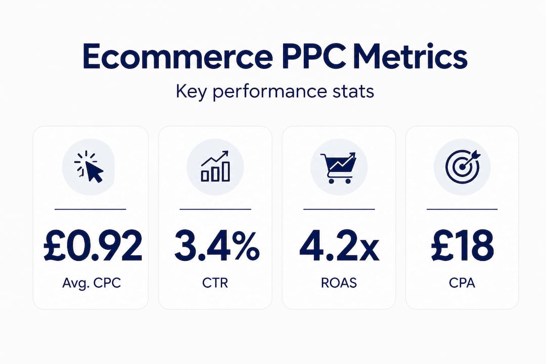 Infographic with ecommerce PPC key performance metrics