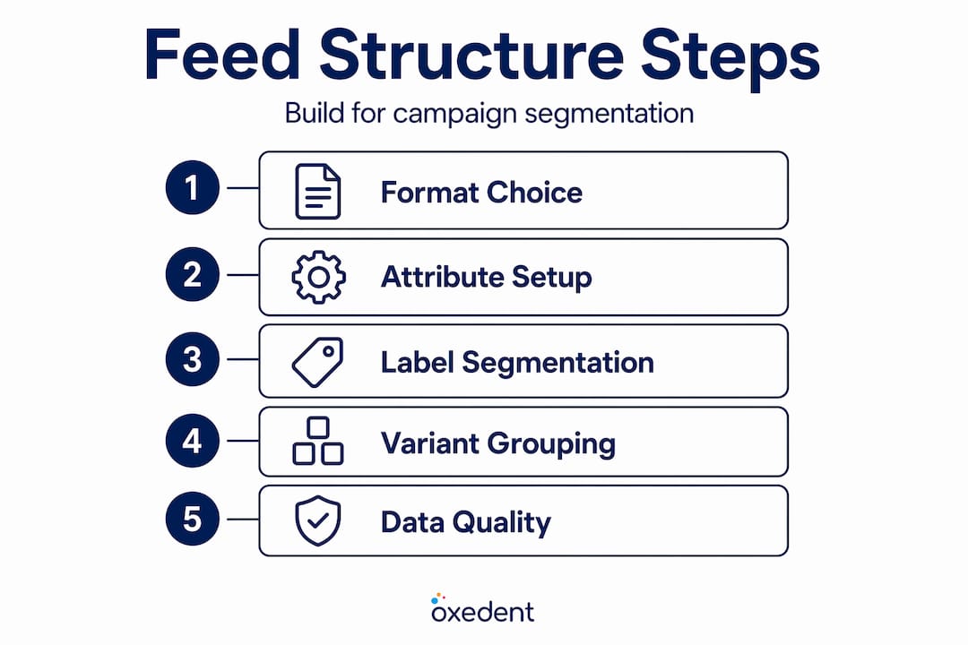Infographic showing product feed structuring process steps