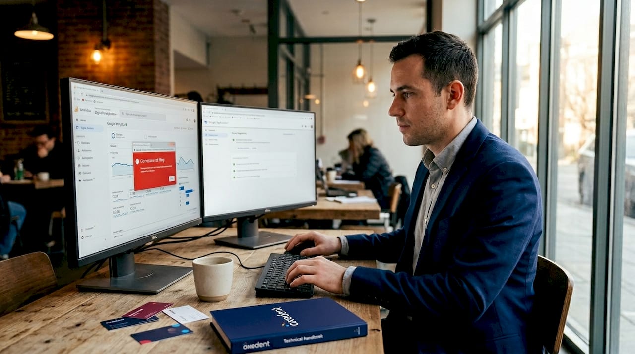 Marketer diagnosing conversion tracking issues