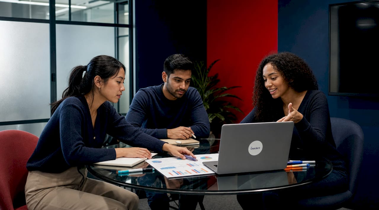 Team discussing PPC budgeting in conference room