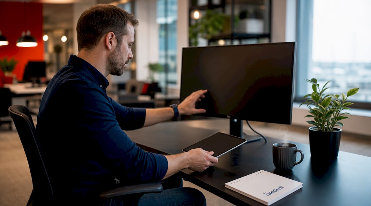 Marketer managing Google Ads campaigns at desk