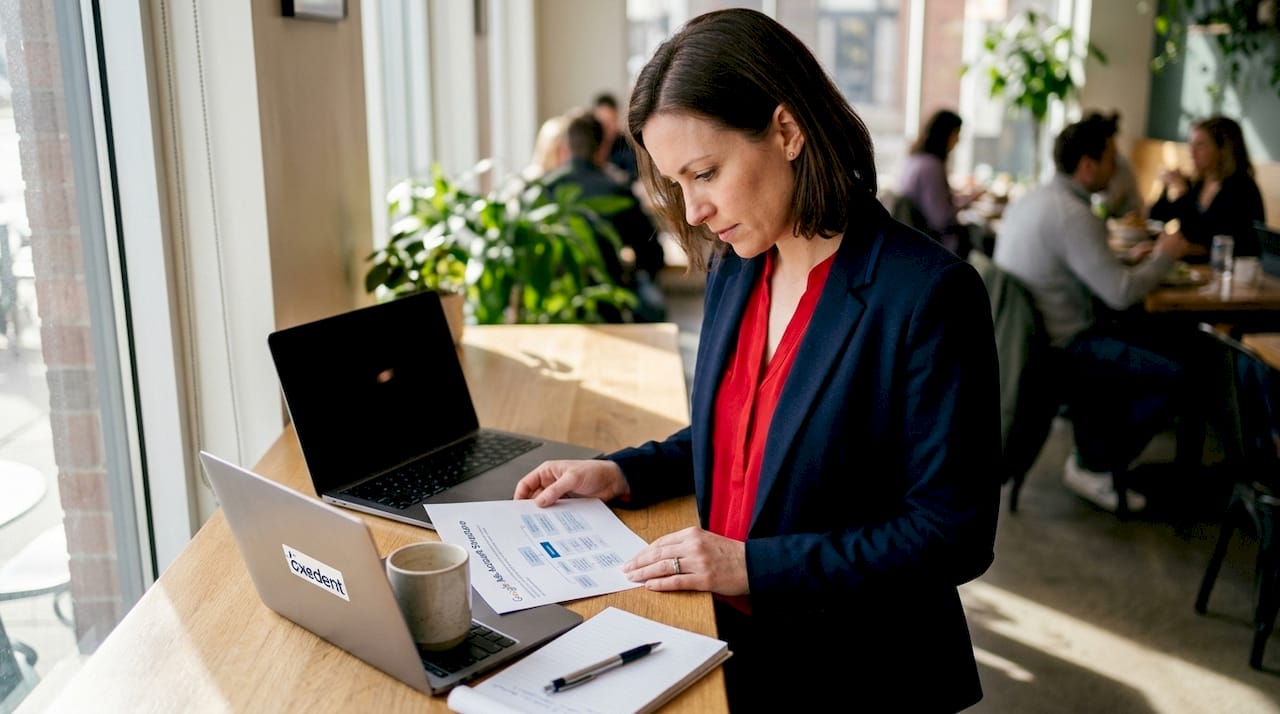 Woman reviewing Google Ads account document