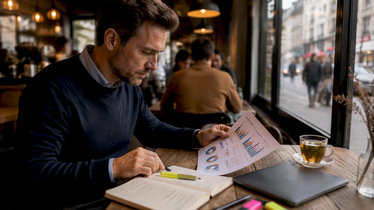 Professional analyzing printed ROAS report