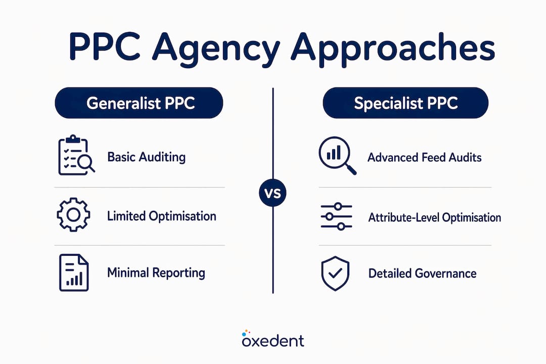Infographic comparing generalist and specialist PPC agencies