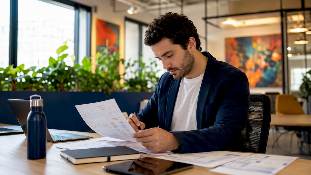 Analyst reviewing PPC profit reports at desk