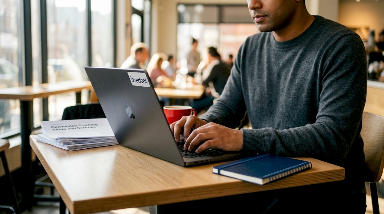 Marketer adjusting conversion tracking on computer