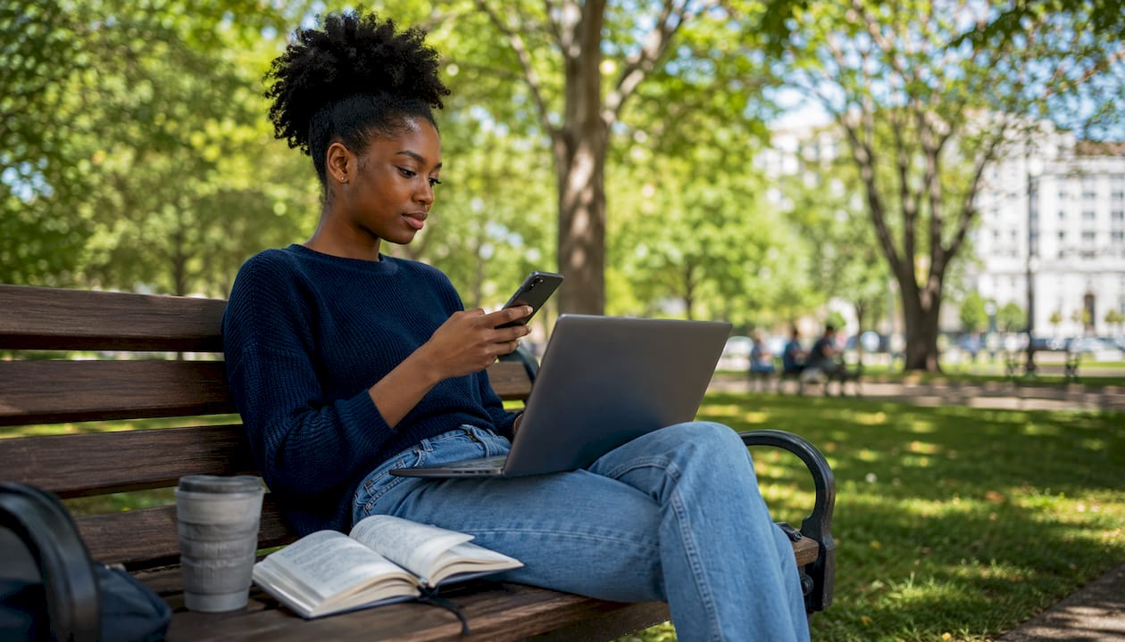 Woman testing ecommerce ad on devices