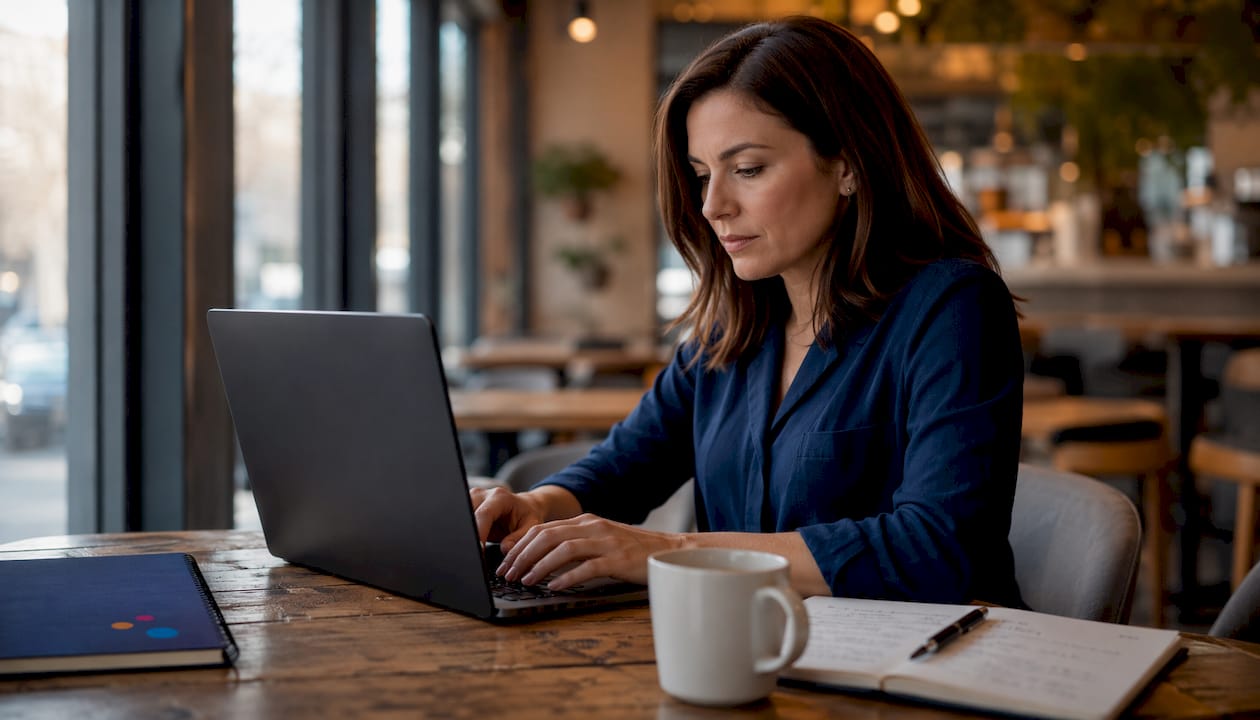 Woman troubleshooting conversion tags on laptop