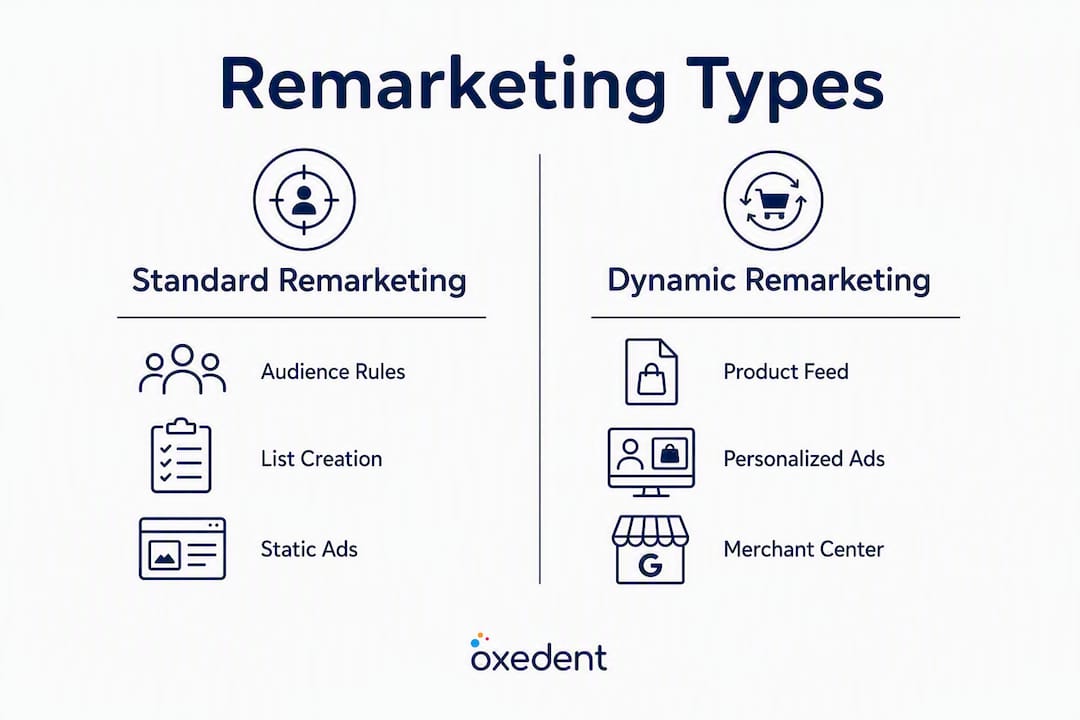 Infographic comparing standard and dynamic remarketing types