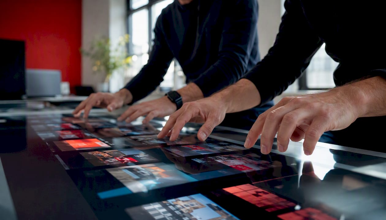 Hands selecting image and video assets