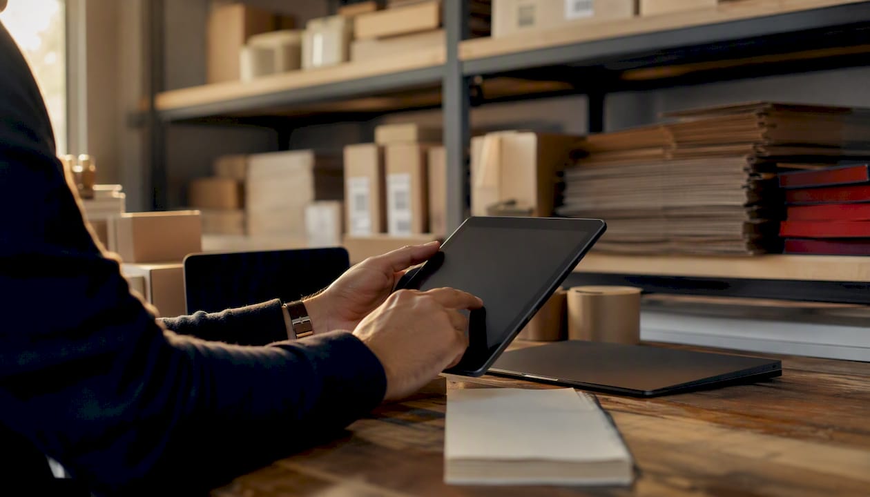 Hands reviewing ecommerce product feed details