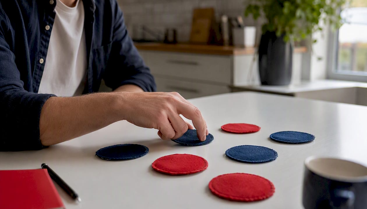 Hands arranging outsourcing model tokens on table