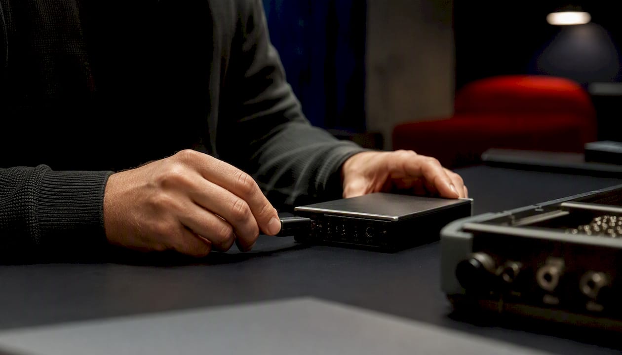 Hands inserting a data capture device