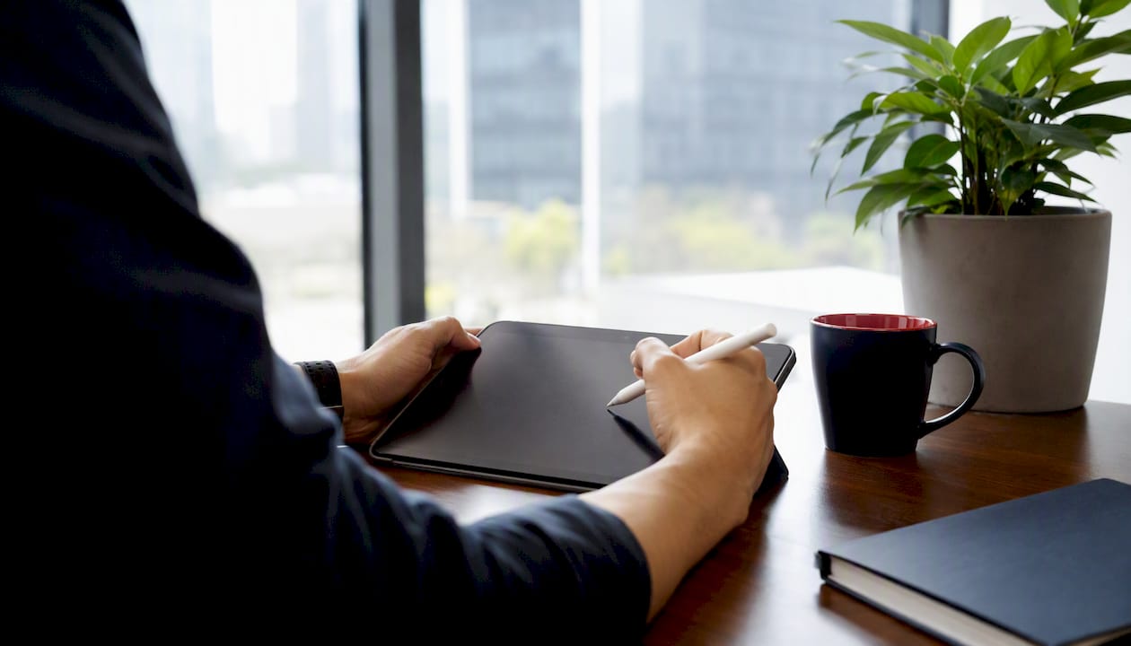Hands pointing on blank sheet symbolizing negative keywords