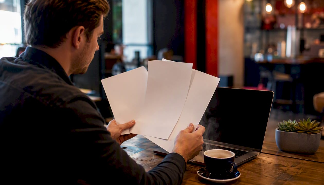 Hands comparing multiple analytics reports