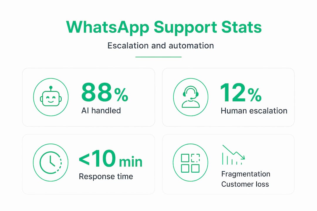 Infographic showing WhatsApp support escalation stats