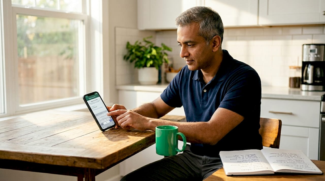 Man entering WhatsApp business name at desk