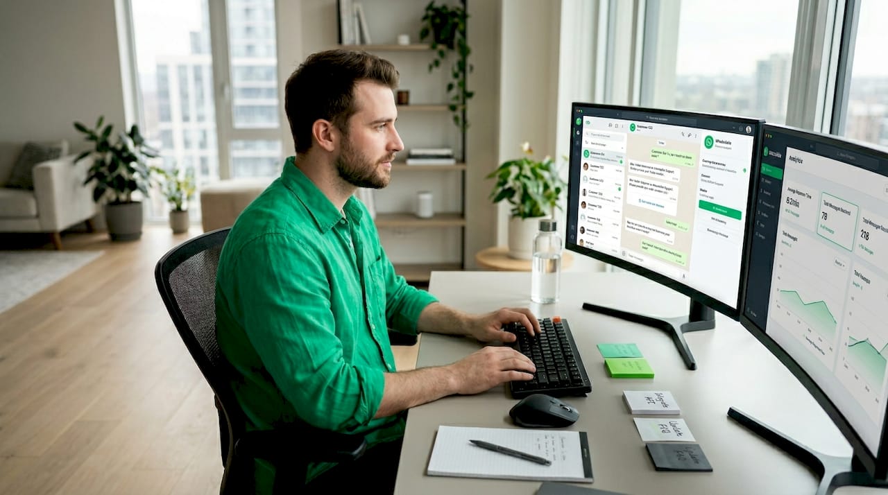 Man overseeing WhatsApp customer service bot