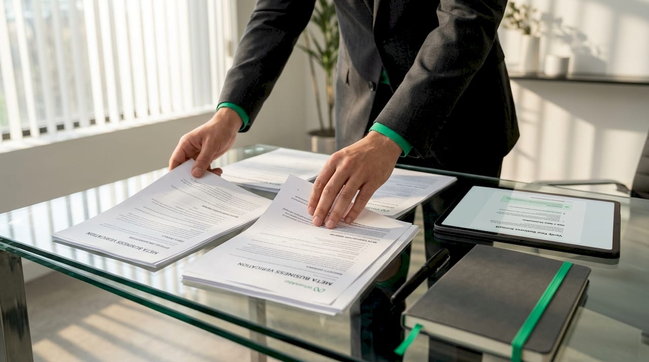 Hands holding business documents for WhatsApp verification