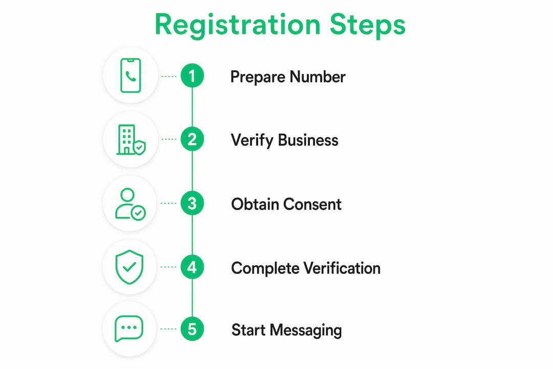 Infographic showing steps for WhatsApp Business registration