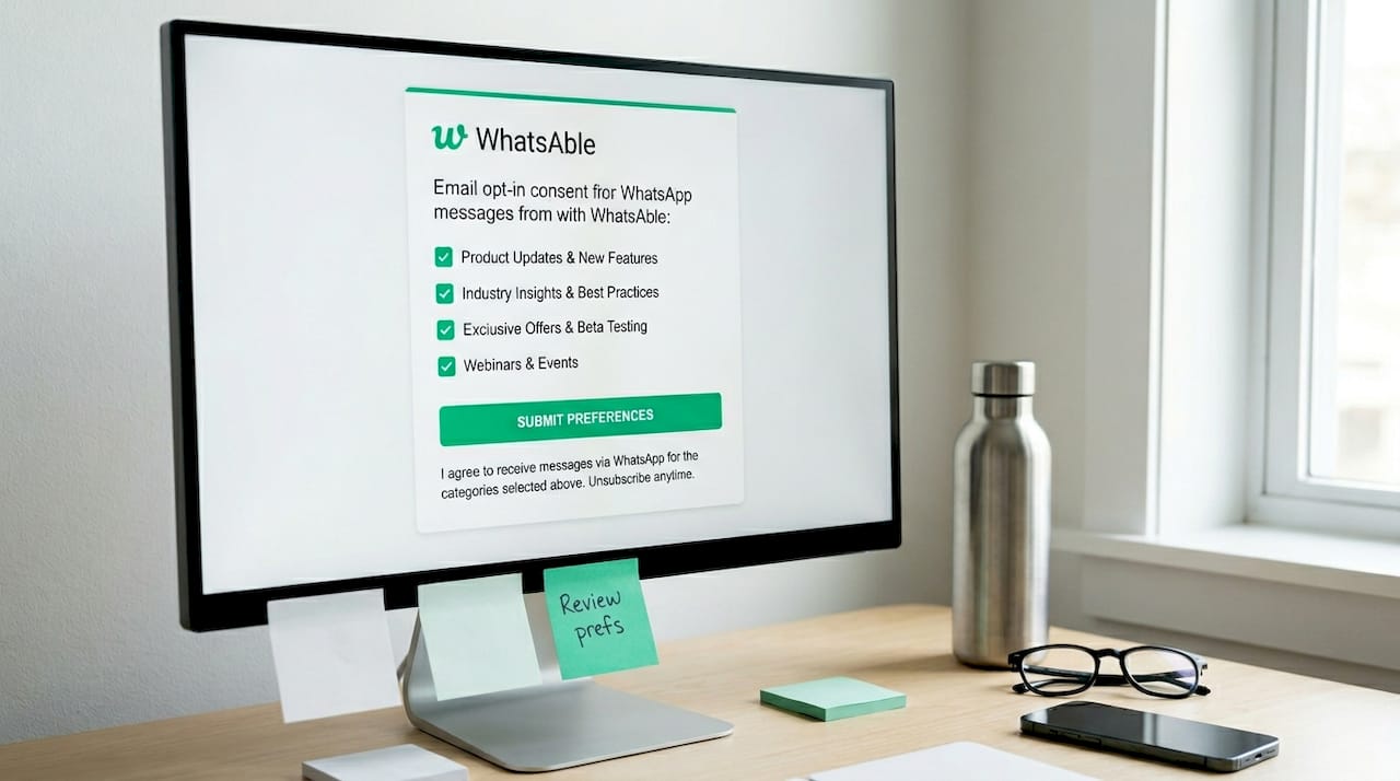 Computer screen displaying opt-in consent categories
