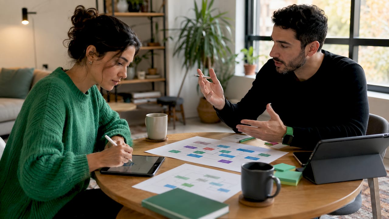 Team discussing workflow automation at office table