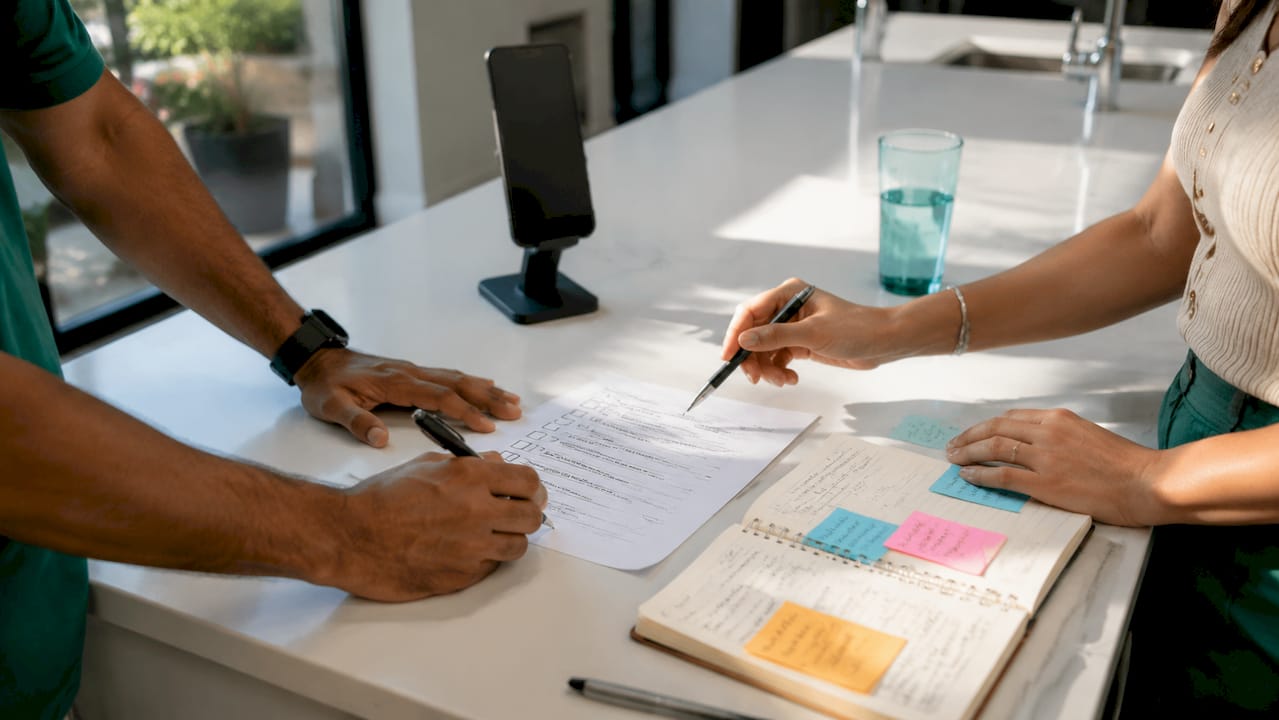 Hands checking WhatsApp Business setup checklist