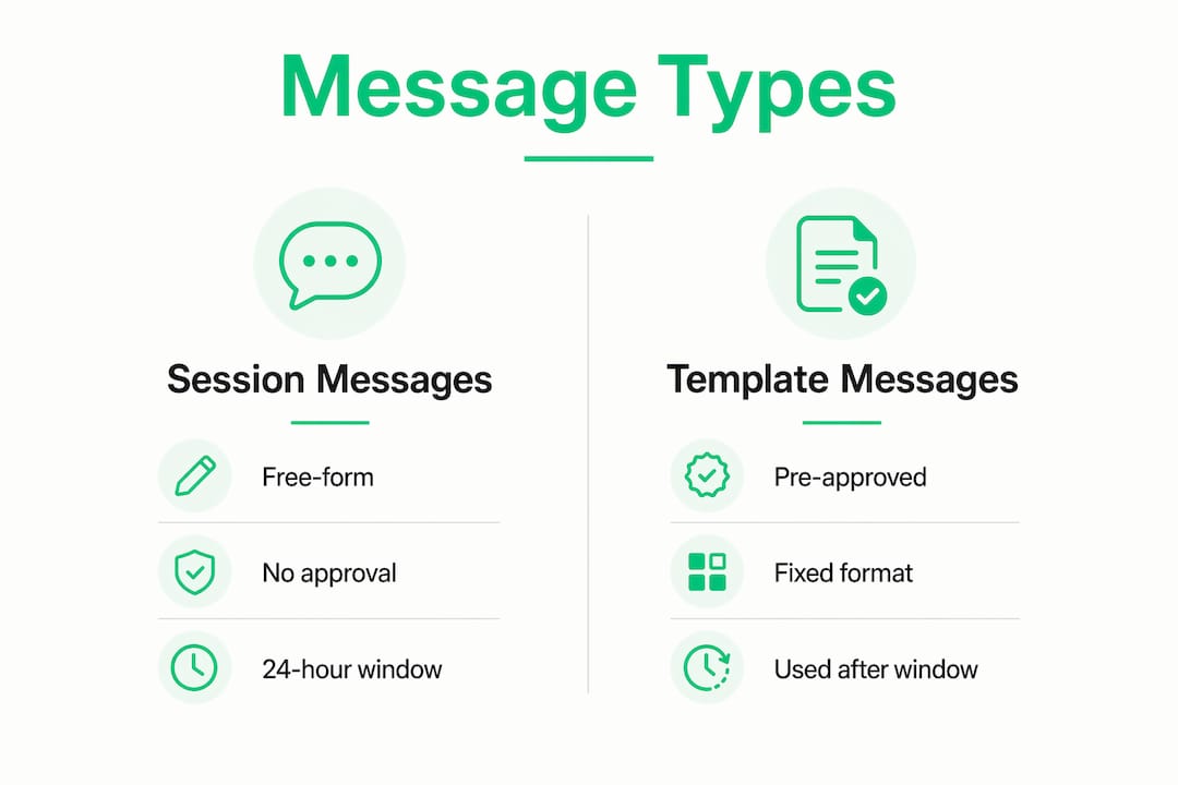 Infographic comparing WhatsApp session and template messages