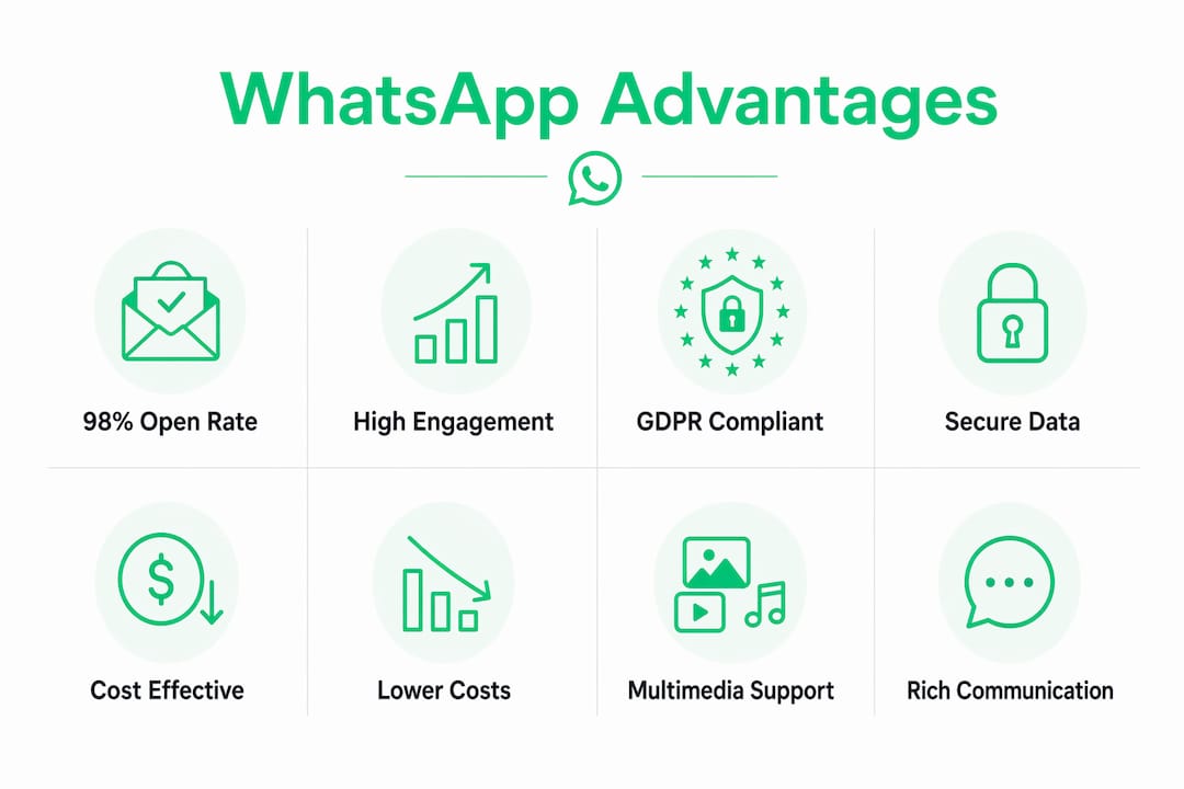 Infographic showing WhatsApp key advantages in Europe