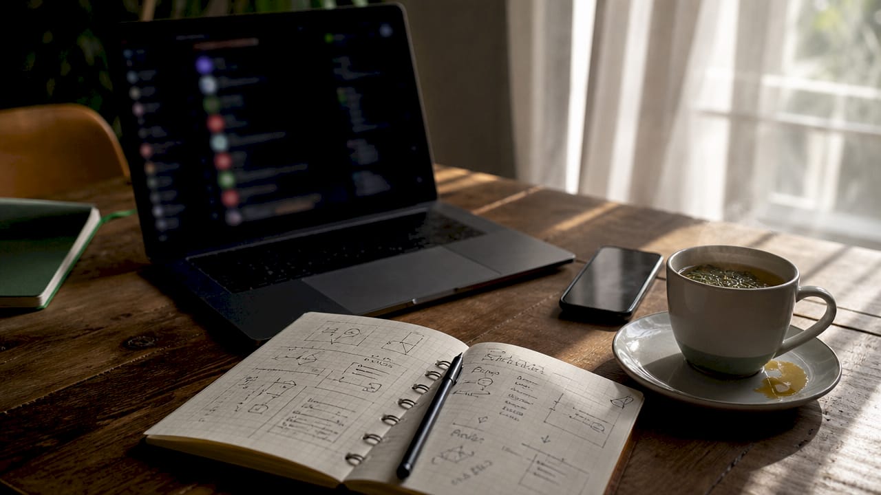 Overhead coworking desk with messaging automation tools