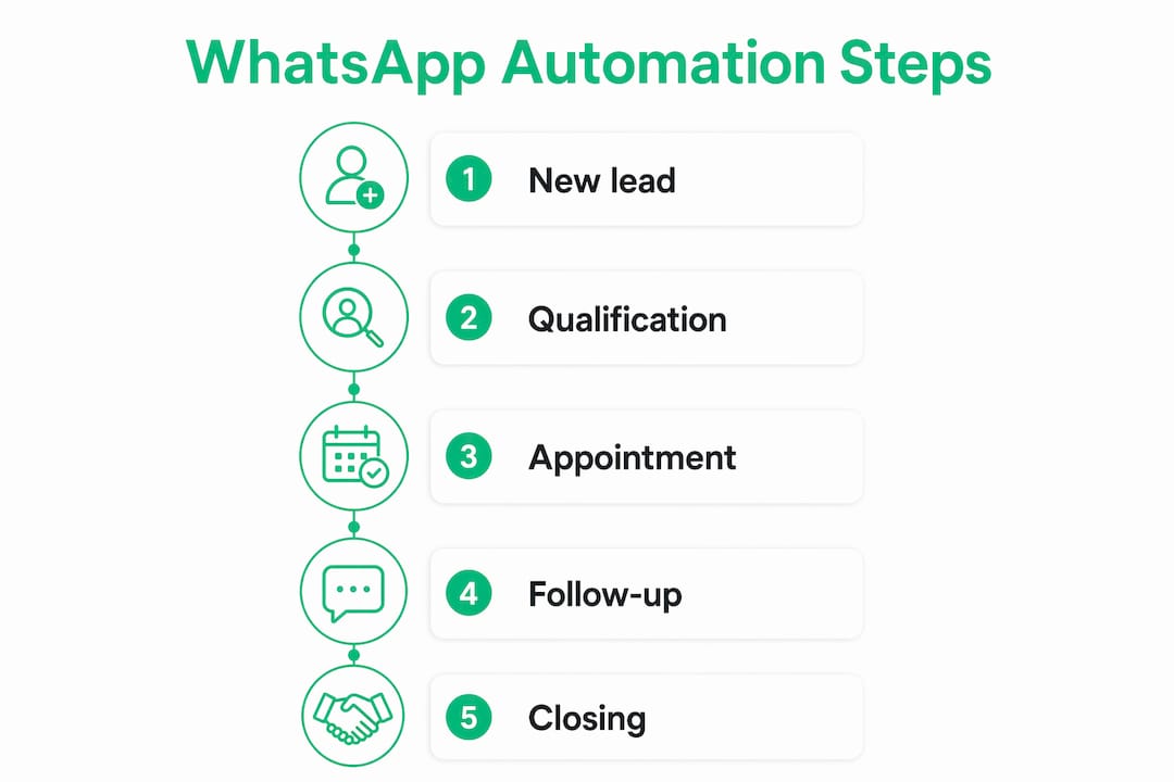 Infographic showing WhatsApp automation workflow steps