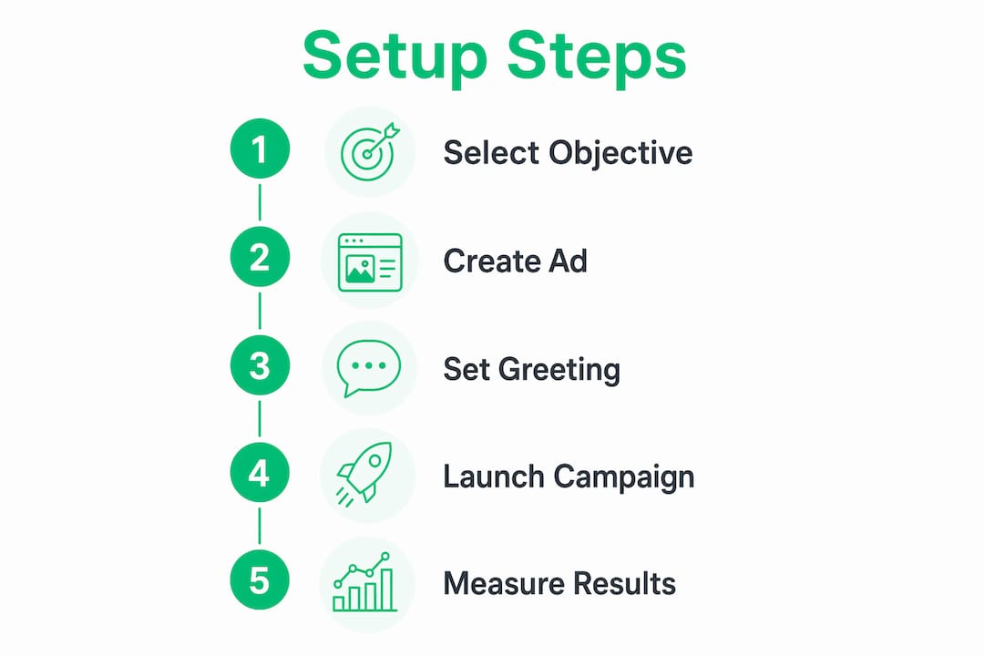 Infographic showing key setup steps for WhatsApp click-to-chat ads